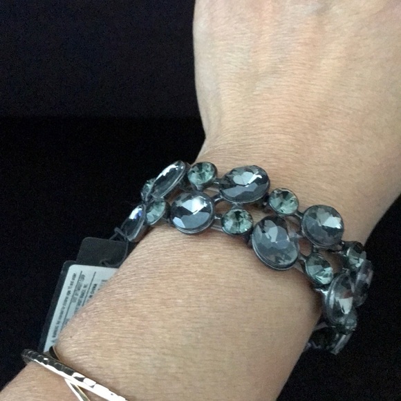 Adjustable Stretch Grey Rhinestone Beaded Party Bracelet NEW - Picture 4 of 4